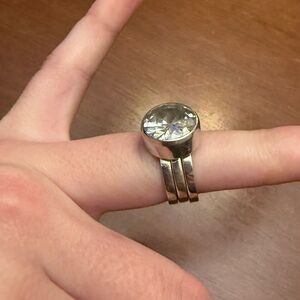 Silpada Silver Triple Band Ring with Sparkling Stone